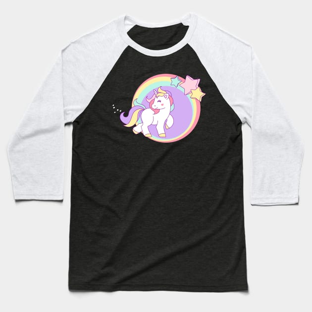 Little Pastel Unicorn with Stars Baseball T-Shirt by TNMGRAPHICS